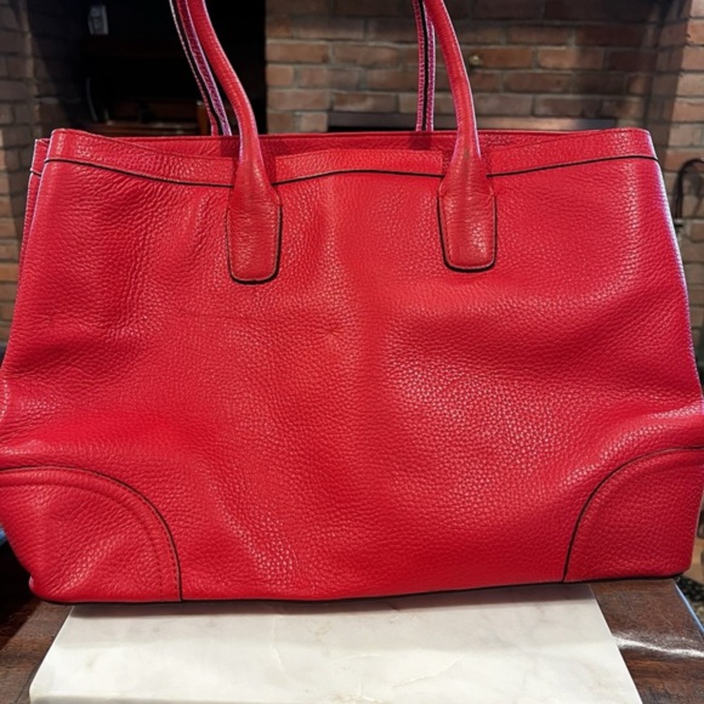 Lauren Ralph‎ Lauren Fairfield City Shopper Poppy Orange W Shoulder Strap Preppy - Picture 5 of 7